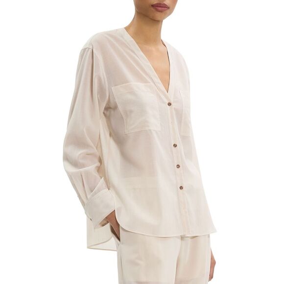 Theory Womens Lightweight Wool Pocket Shirt Large Sand - MWT $315 - Picture 4 of 6